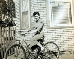 Mary in a 1940s snapshot; she never learned to ride a bicycle.