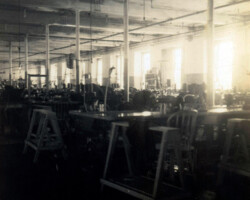 The factory floor, Plymouth Sportswear Company, Inc., Fall River, Massachusetts, 1940.