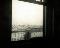 A view from Plymouth Sportswear Company, Inc., Fall River, Massachusetts, fifth floor, rear, of Union Mill No. 1, 1940.