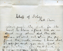 Letter, anonymous author to City Marshall Rufus B. Hilliard, received in Fall River, Massachusetts, August 15, 1892; the author confesses to the murders of Mr. and Mrs. Andrew J. Borden. Wove paper, ruled, unidentified manufacturer.