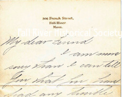 Letter (EC002), Lizzie A. Borden to Mrs. William Cummings, December 12, 1896. Wove paper, W. Joynson & Son, Joynson Mills, St. Mary Cray, Kent, England; retailed by John Glenn & Company, New York, New York.