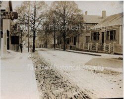 Photograph (ASP02), Second Street, Fall River, Massachusetts, from the corner of Spring Street, looking north, 1892; the Andrew J. Borden residence is second on the right.  Albumen print, Arthur S. Phillips, Fall River, Massachusetts.